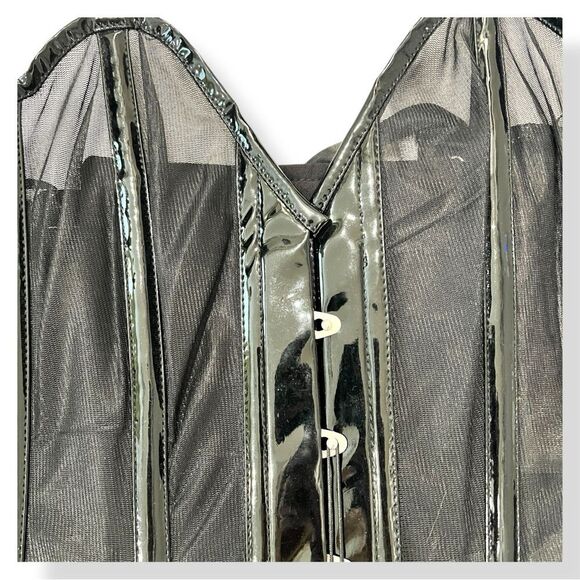 Daisy Corsets Black Corset Mesh Patent Steel Boned Laced Back Busk Front 2XL NWT - Picture 3 of 10